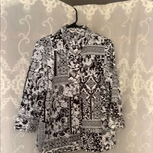 Allison Daley Black and White Floral Blouse